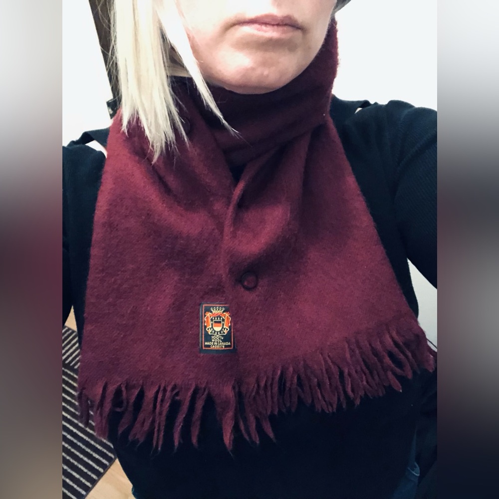 Vintage Burgundy Fringed Scarf - Unisex